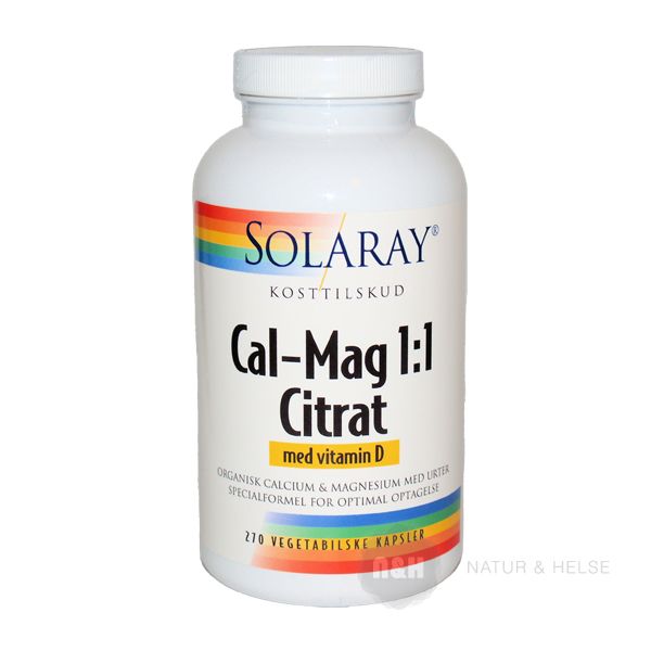 Cal-Mag 1:1 Citrat med D-vitamin Solaray 270 stk.
